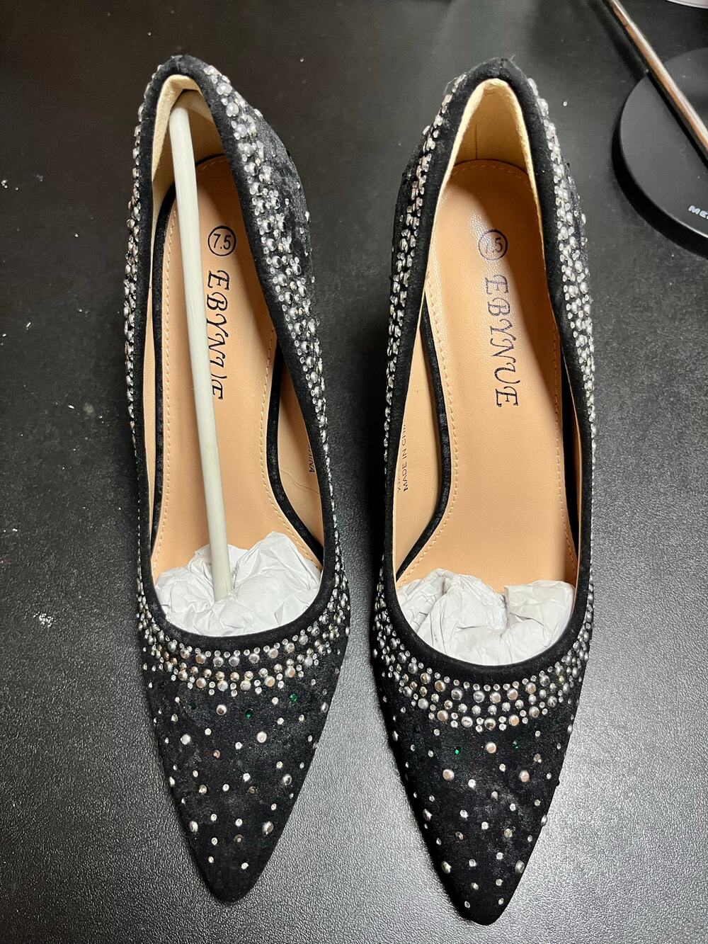 NWOT EBYNUE Rhinestone Stiletto Pumps Black Sparkle Heels Sz 7.5